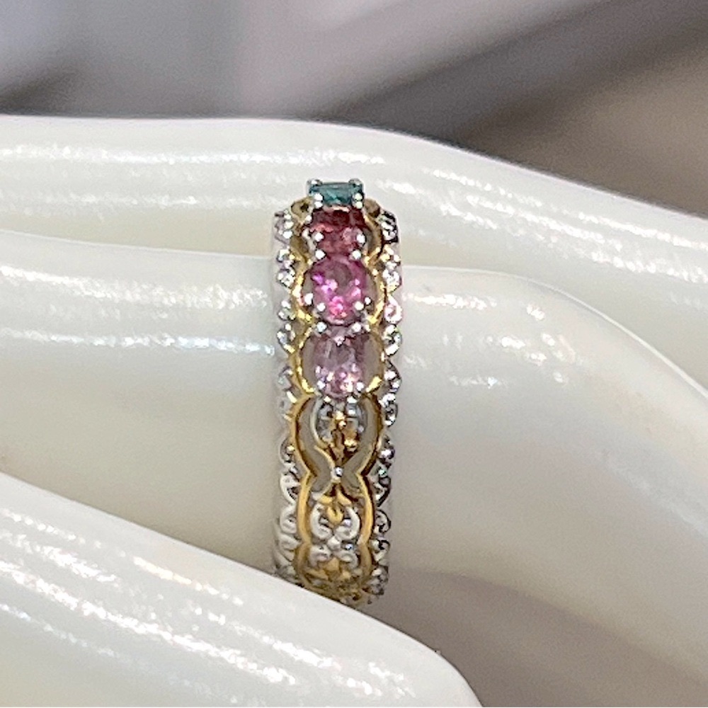 LIMITED EDITION NUMBERED Sterling Silver Multi Tourmaline Gemstone Band Ring - Picture 8 of 12